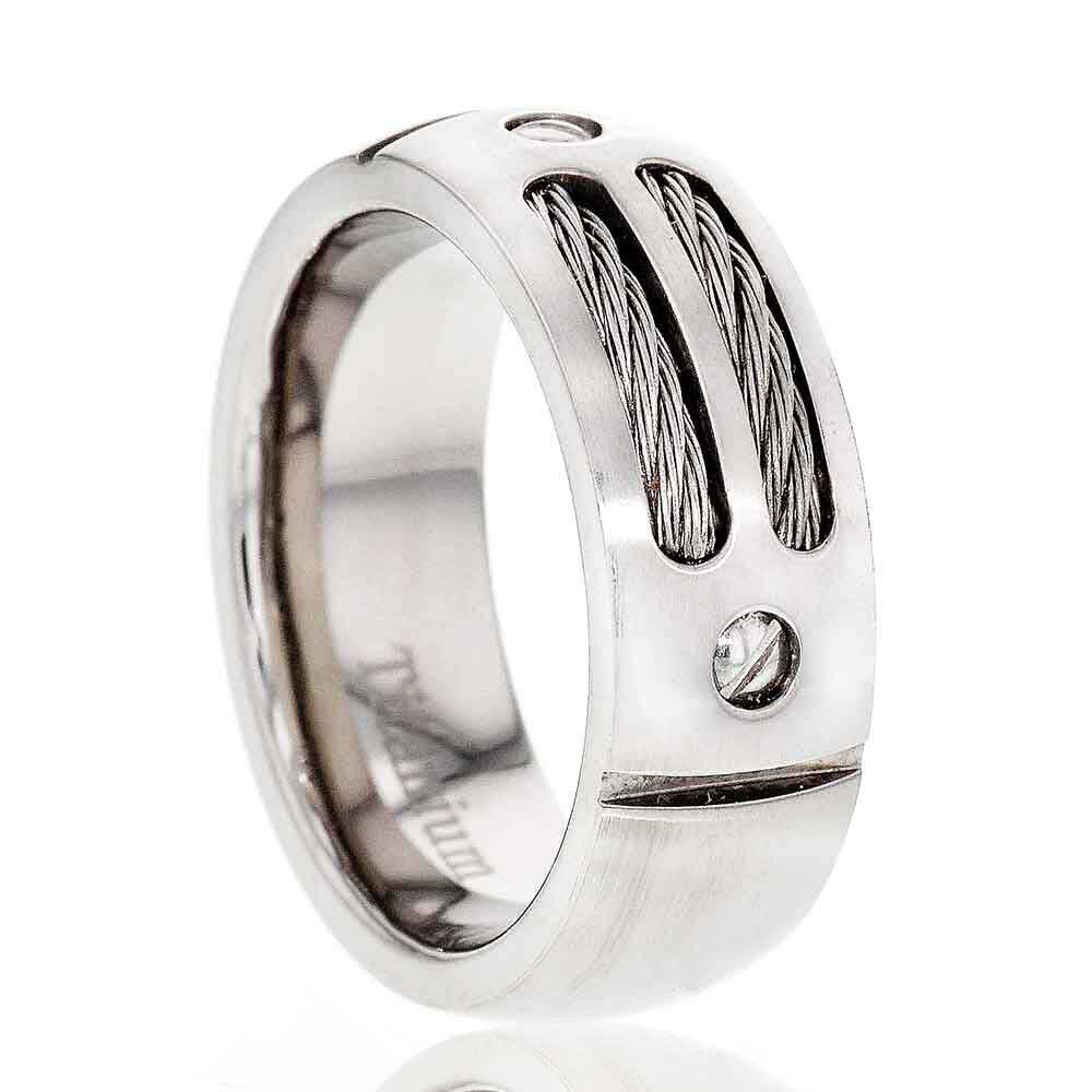 8mm Titanium Men Wedding Engagement Anniversary Ring Band Steel Cable Inlay