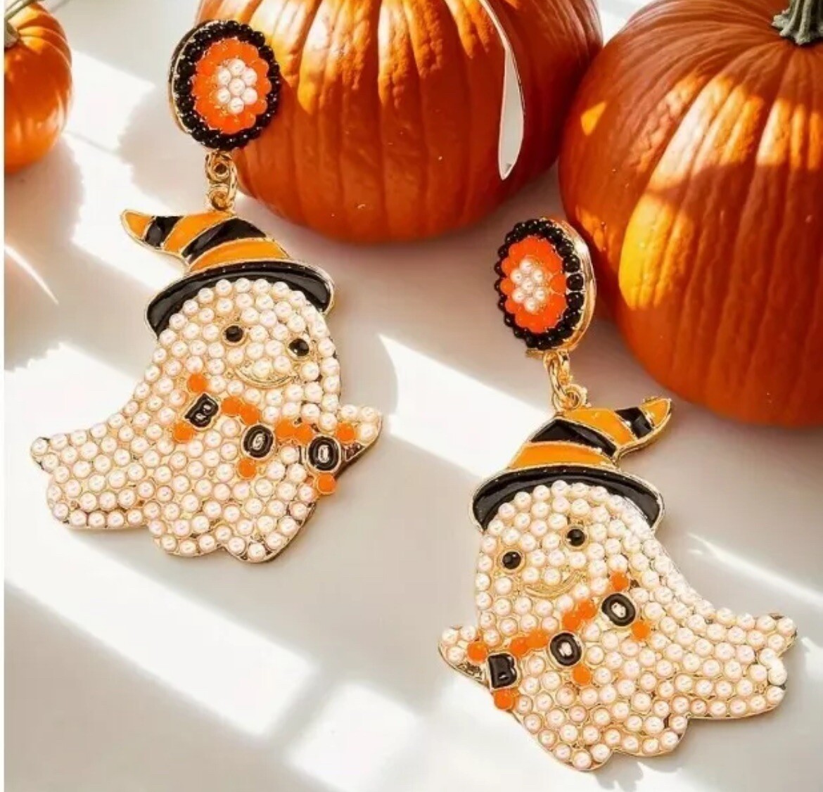 Seed Bead Ghost Witch Hat Drop Earrings- BOO- Halloween- Fall