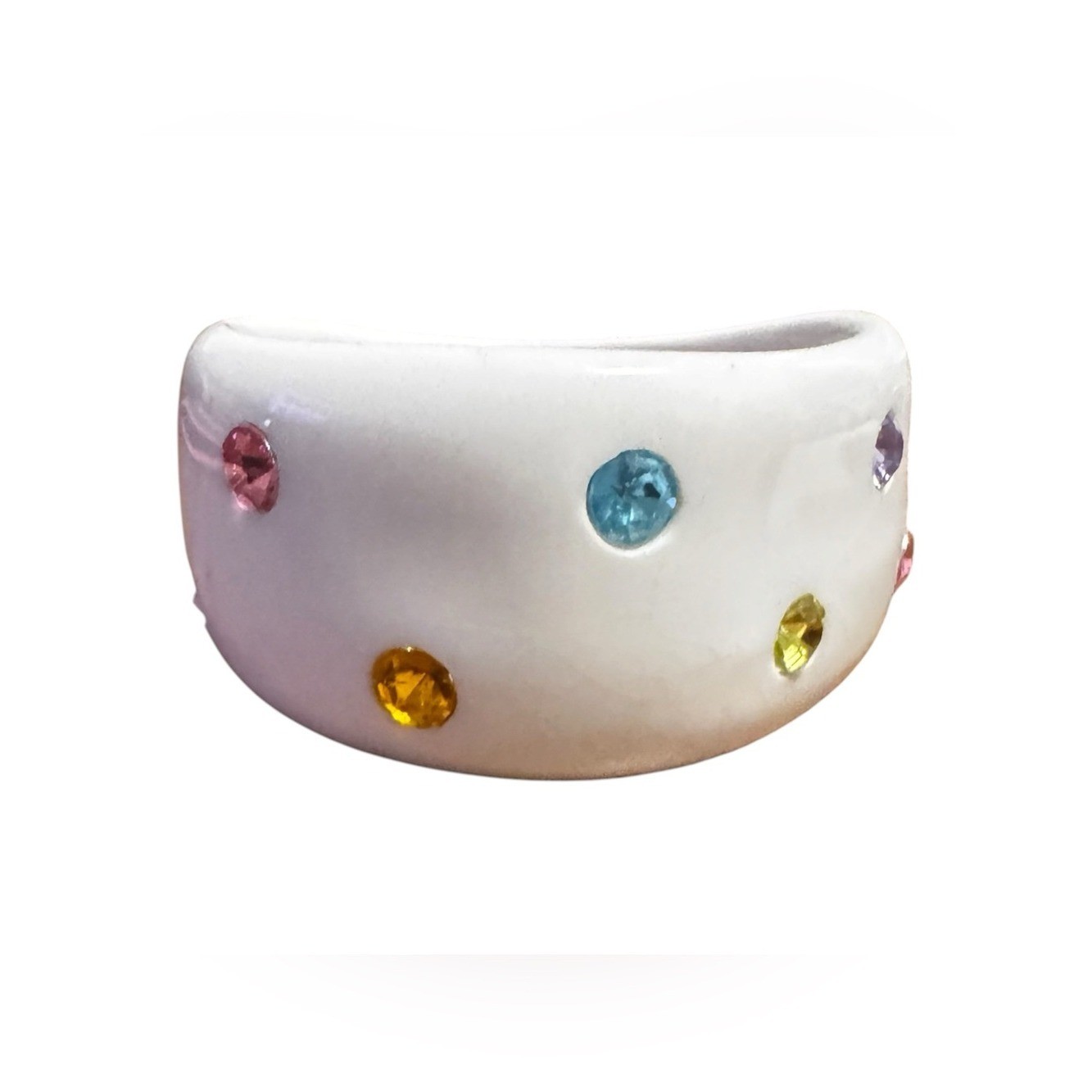 Source Unknown White Resin Bangle with Multi-Colored Rhinestones