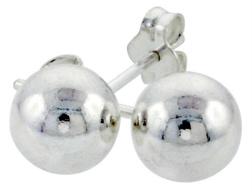 8mm XL Sterling Silver Ball Stud Earrings Nickel Free!
