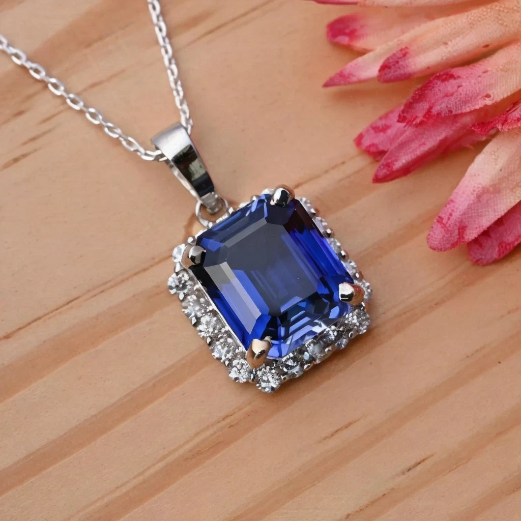 Luxurious 21 Ct Blue Sapphire Natural Pendant Sterling Sliver Healing Jewelry