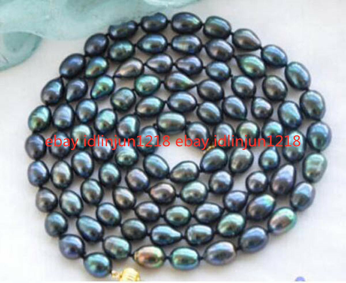 Natural 7-8/8-9/9-10/10-11mm Black Tahiti Rice Pearl Necklace 18inches