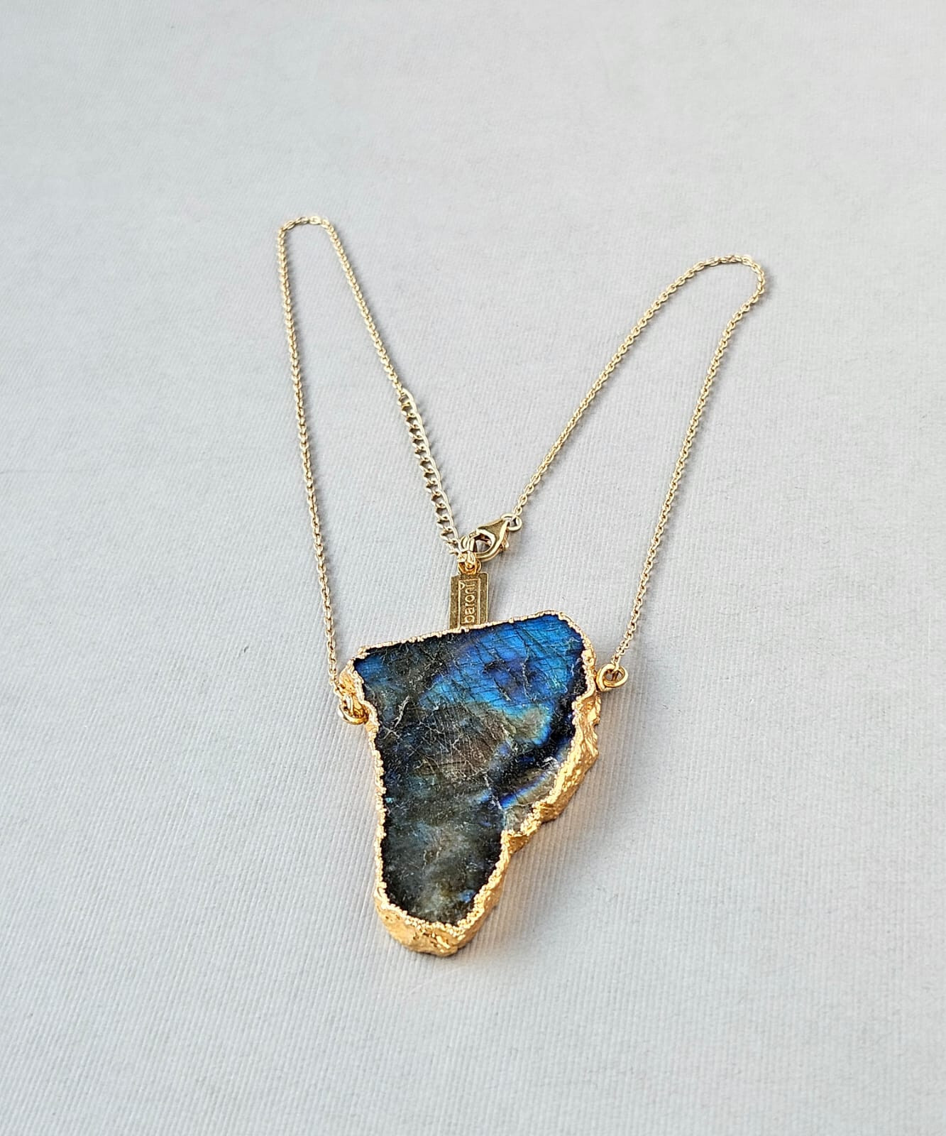 Baroni Designs Large Labradorite Pendant .925 Silver Gold Plated Necklace 19″
