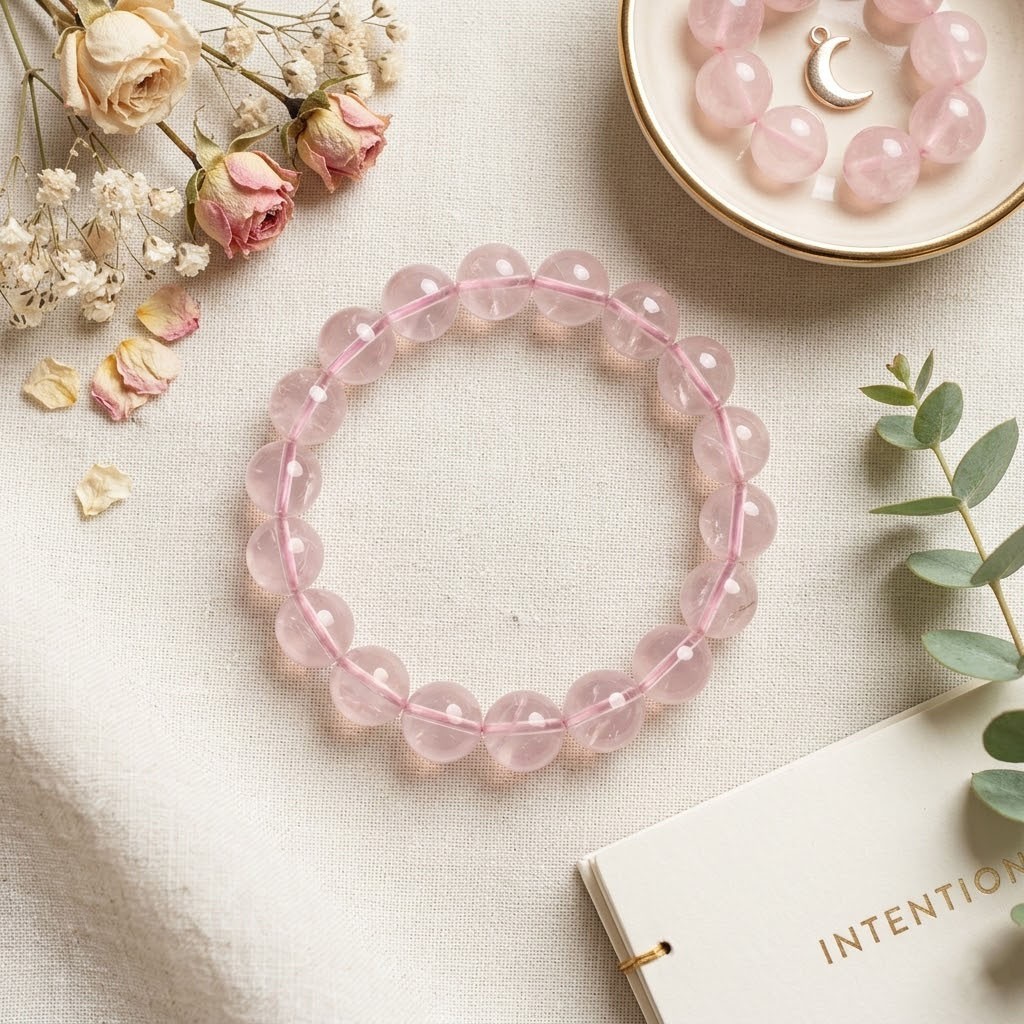 Rose Quartz Bracelet 11mm Pink Crystal Stretch Love Energy 18cm Gift Women