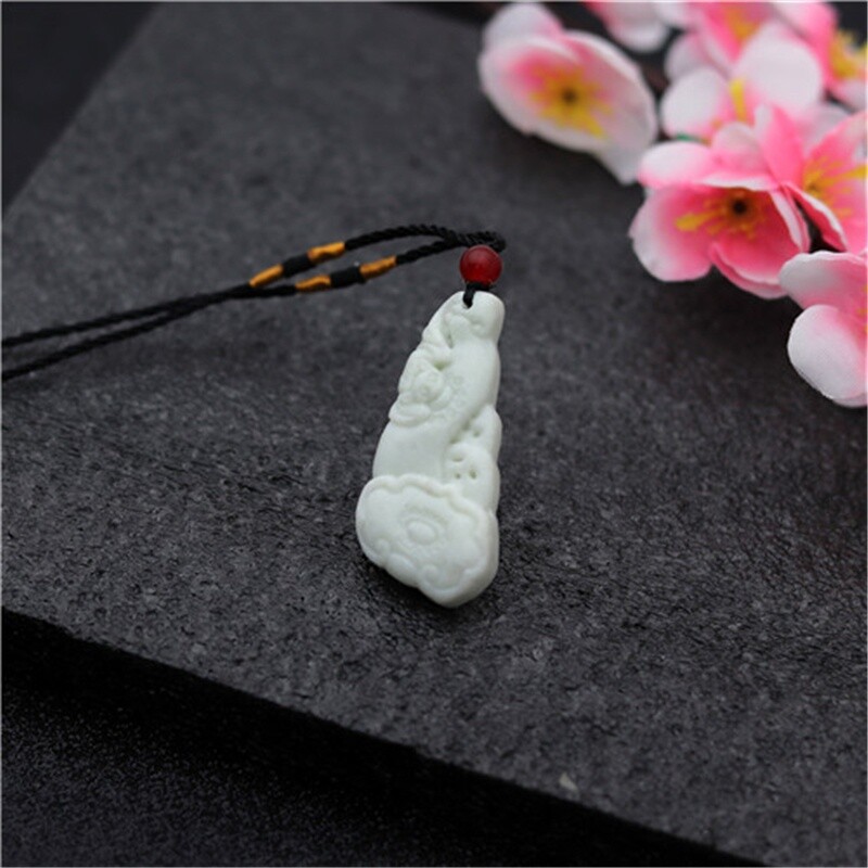 Jade Ruyi Pendant Necklace Gifts Amulet White Bat Chinese Natural Charm Jewelry