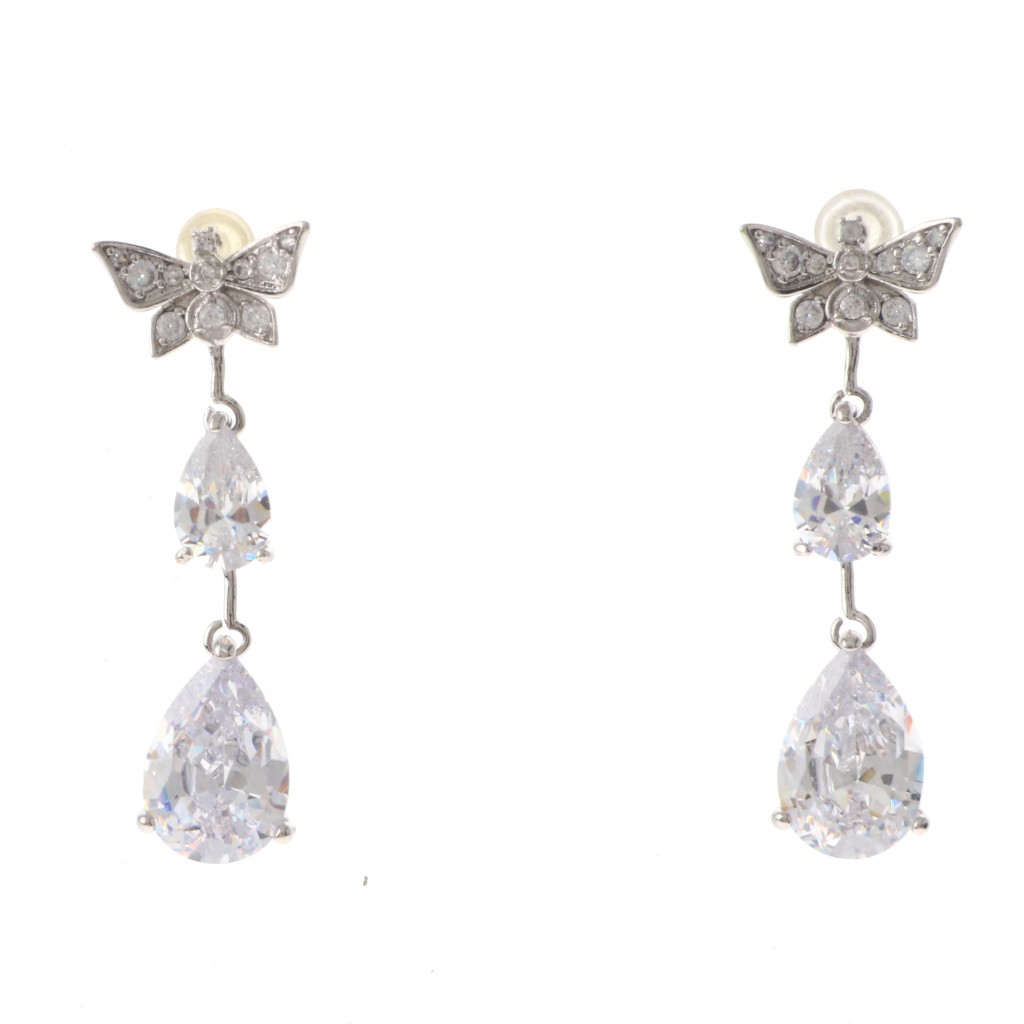 Silver Tone Alloy Metal Cubic Zirconia Post Earrings With Rhinestone JWE1901…
