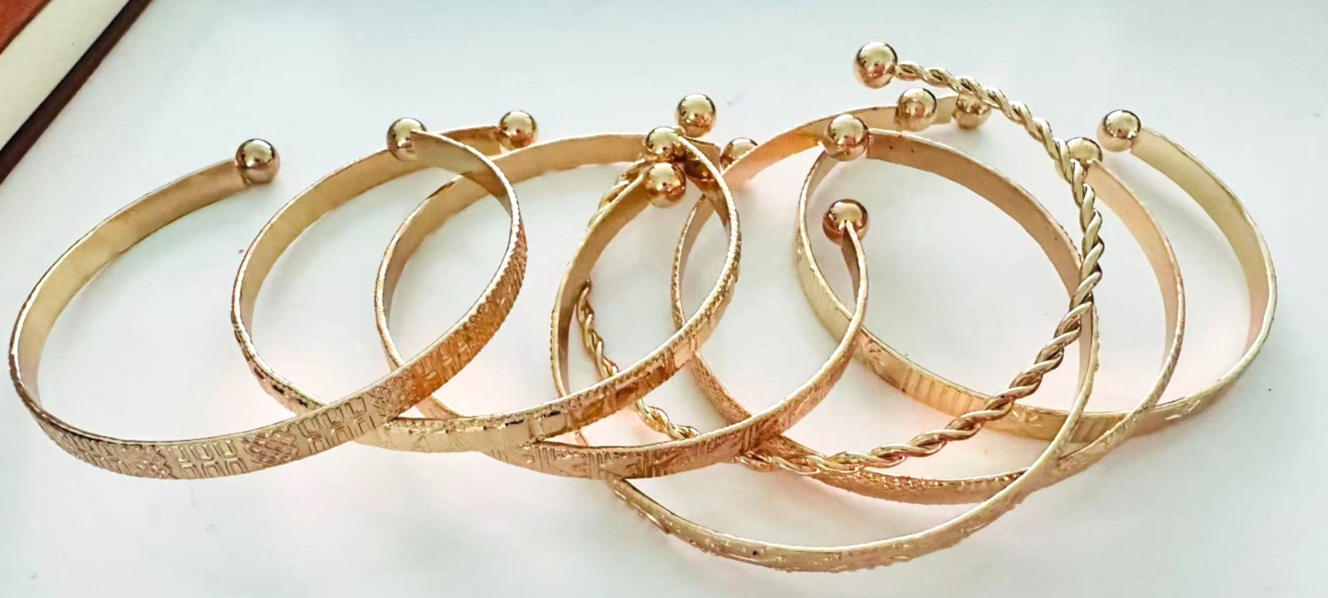 7pcs Gold Tone Boho Stackable Bangle Bracelet Set Adjustable Open Cuff Women