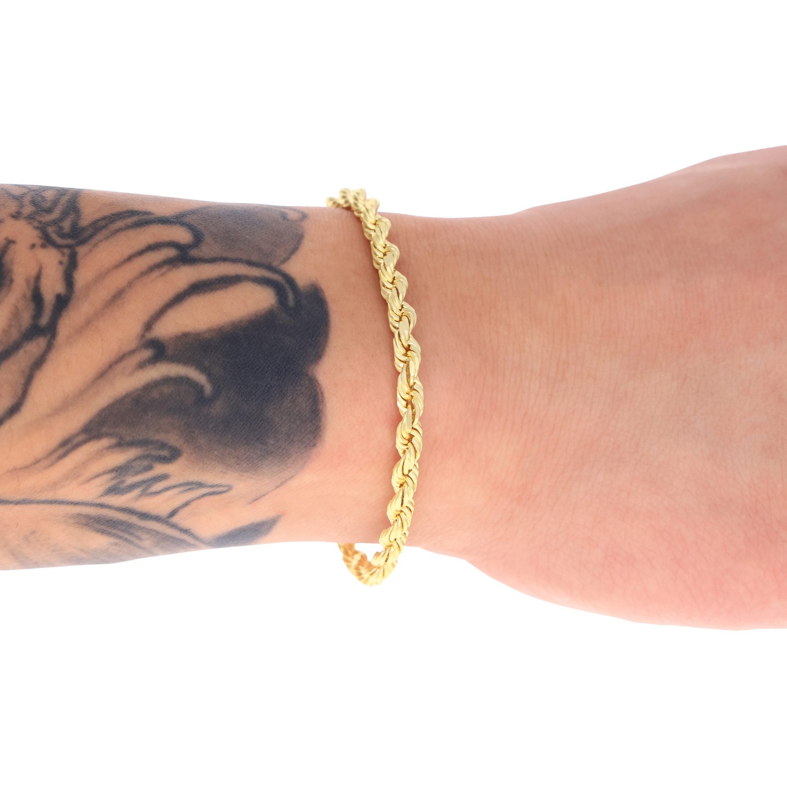 14K Yellow Gold 1.5mm-10mm Solid Diamond Cut Rope Chain Bracelet 7″ 7.5″ 8″ 9″