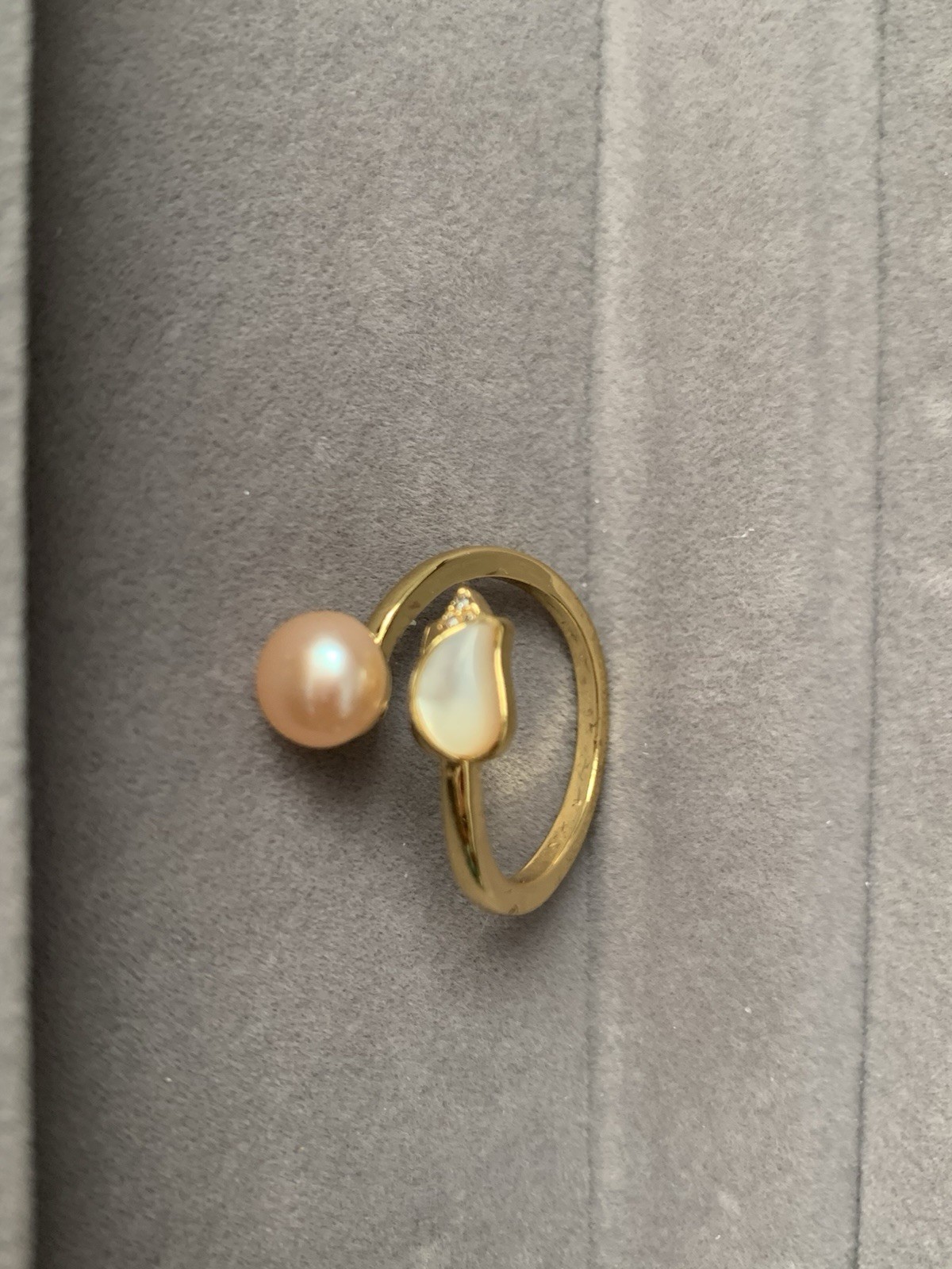 Iridescent Baroque Pearl Open Ring Adjustable 14K Gold Plated Gift For Her