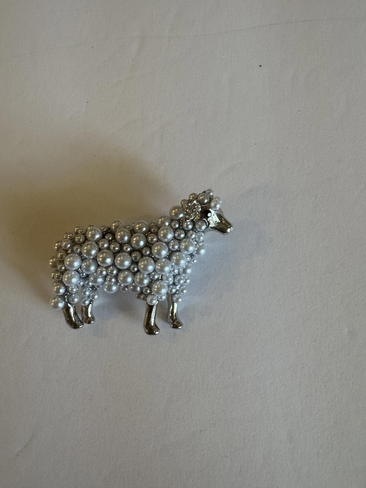 Vintage Silver Sheep Brooch with Pearl Accents