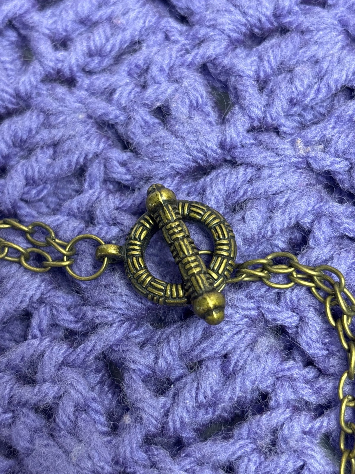 Antiqued Goldtone 2 Strand Chain Necklace Basketweave Toggle Clasp 18 inches