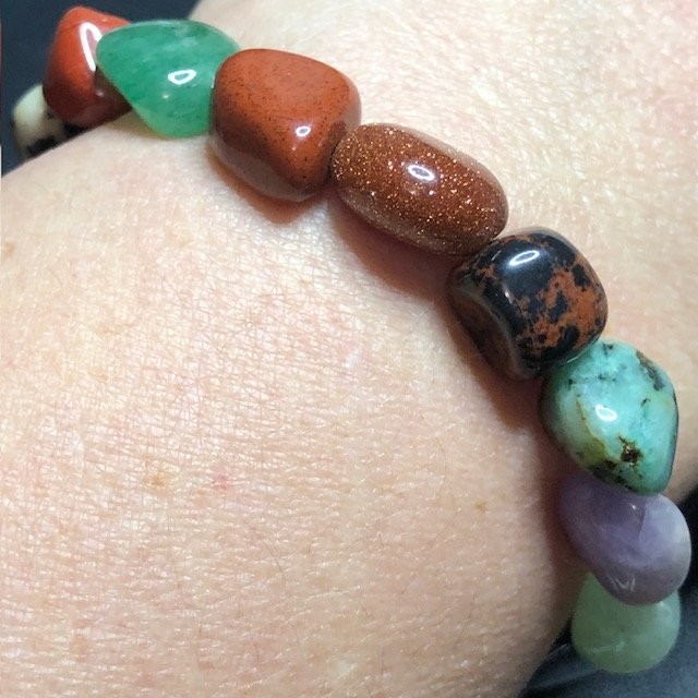 B3450 Natural Tumbled Stone Stretch Bracelet Gemstone Sandstone Amethyst Jasper