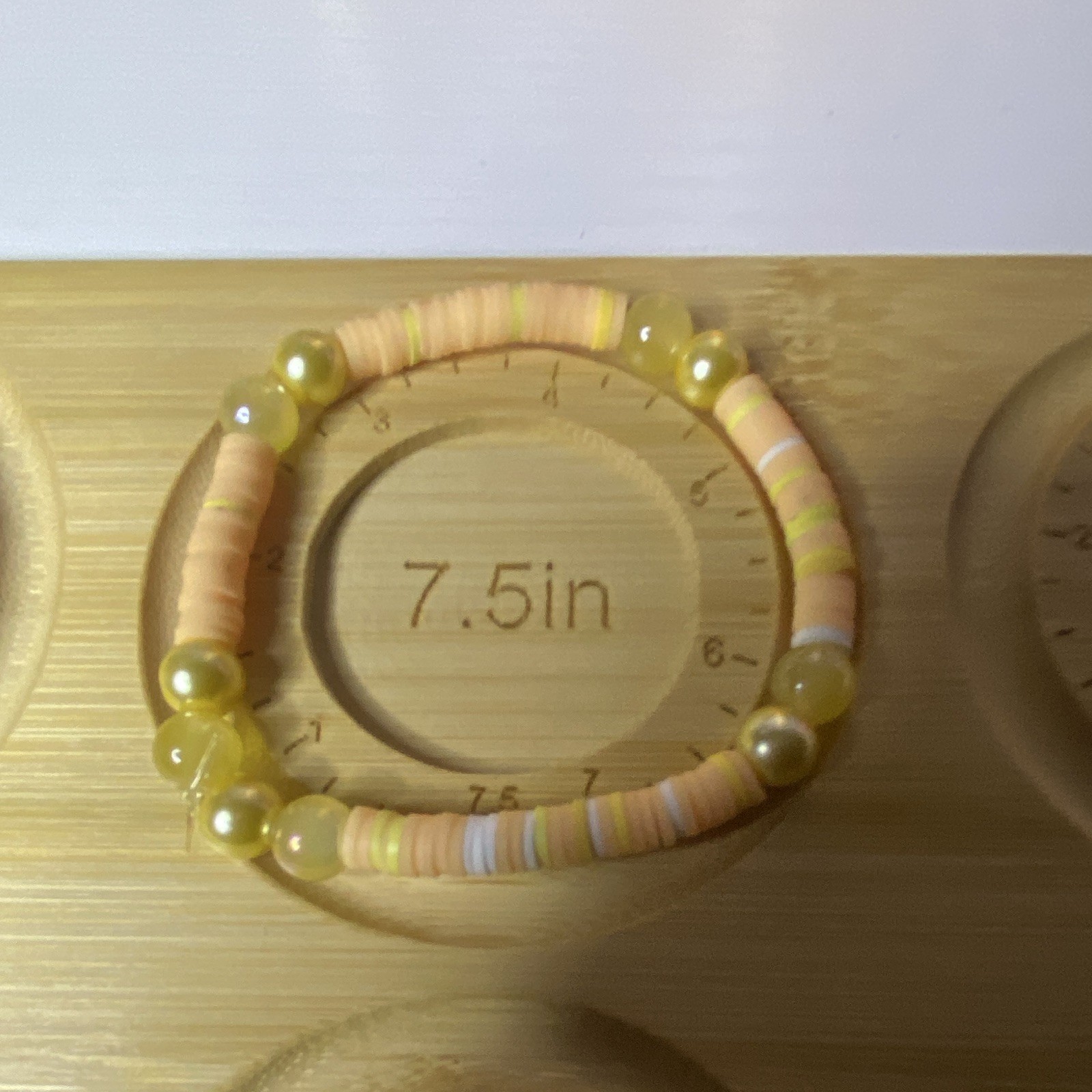 Yellow & White beaded Stretch Bracelet, Round Plastic Beads, Stackable, 7.5 in