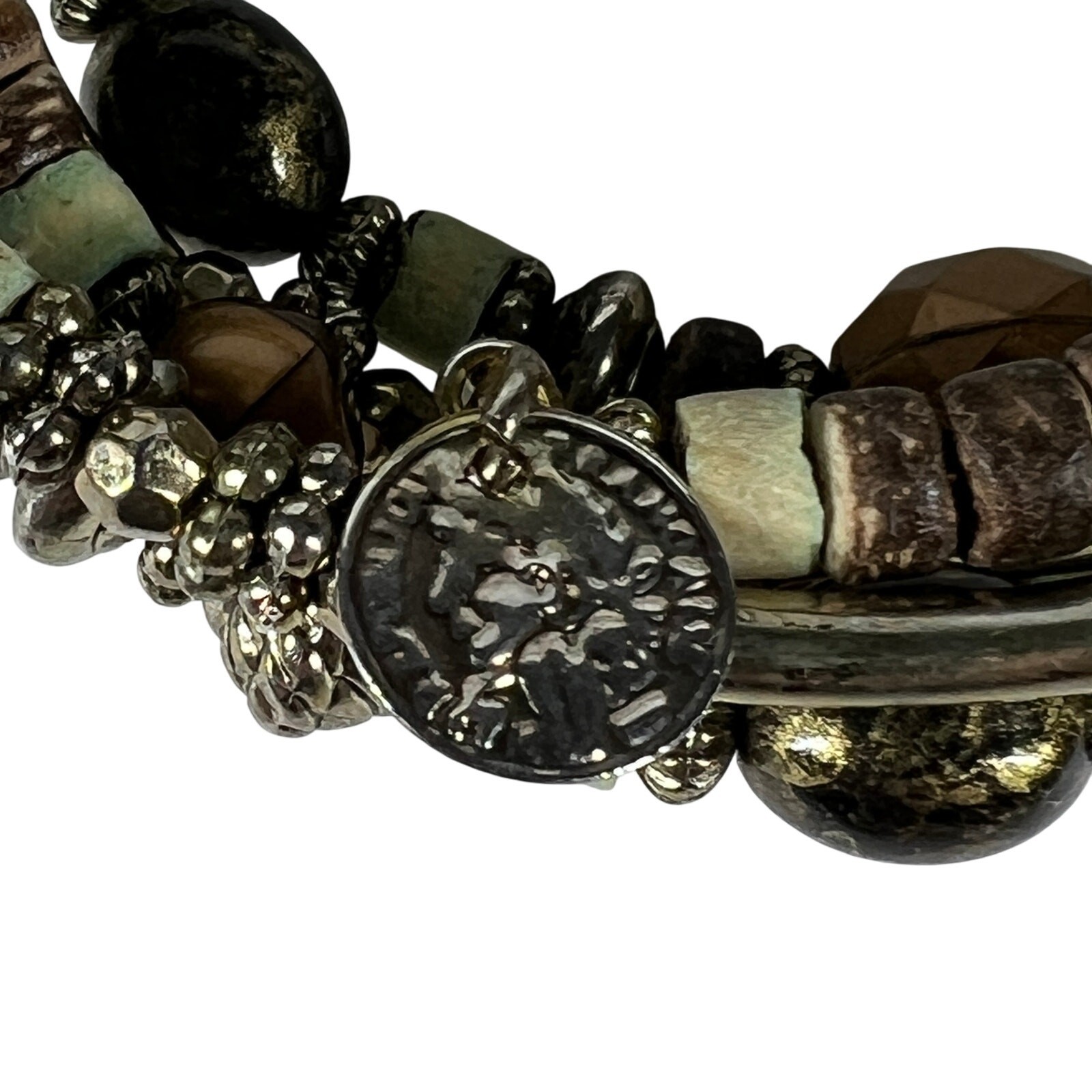 Womens Contemporary Multi Strand Beaded Stretch Wrap Bracelet Earth Tone Boho
