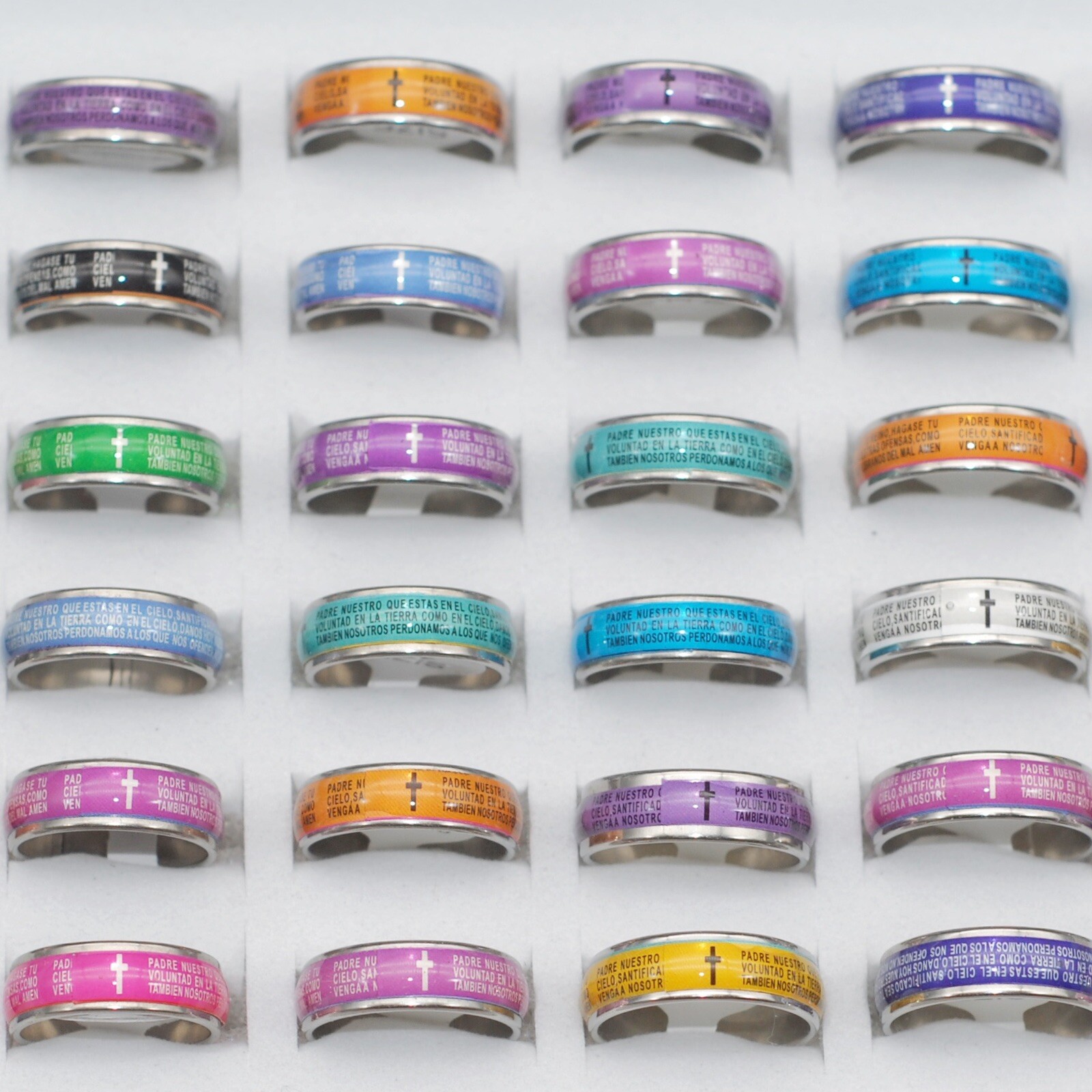 Bulk Lots 35 Colorful Jesus Cross Prayer Rings Mix Religious Accessories Jewelry