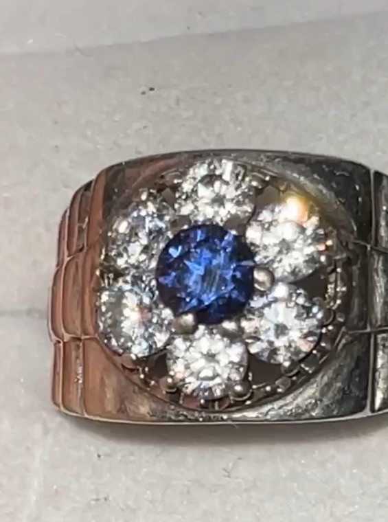 Rolex Inspired Style Platinum Plated Band Blue Caribbean Sapphire Cluster