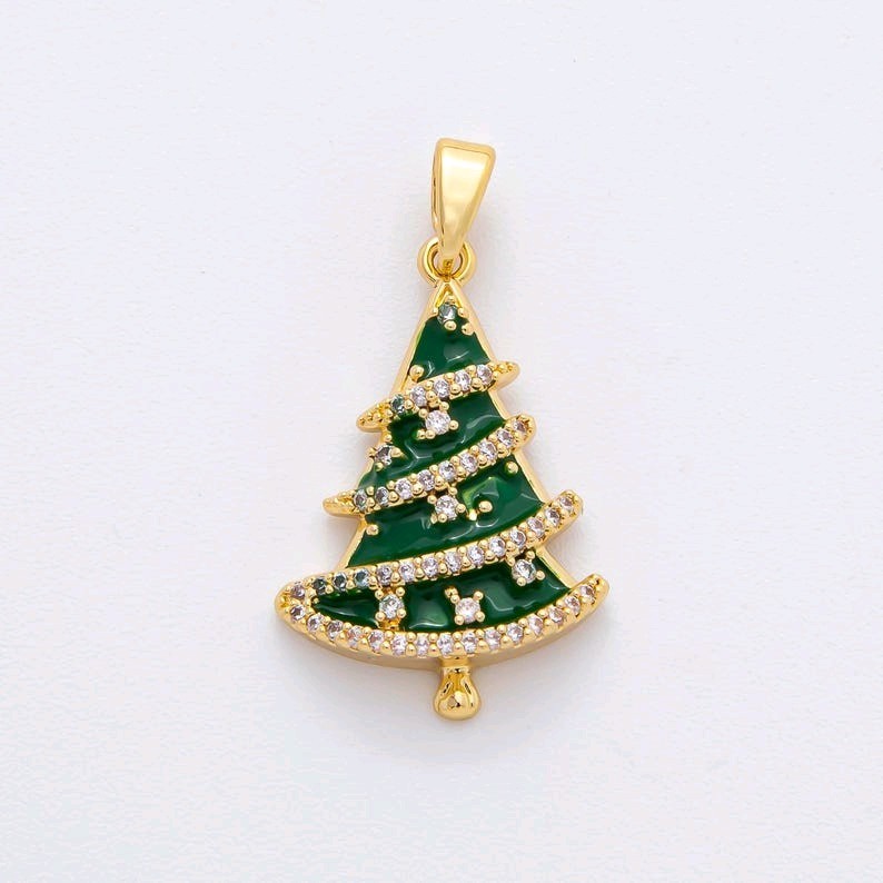 18k Gold Filled Dainty Green CZ Micro Pave Christmas Tree Holiday Season Pendant