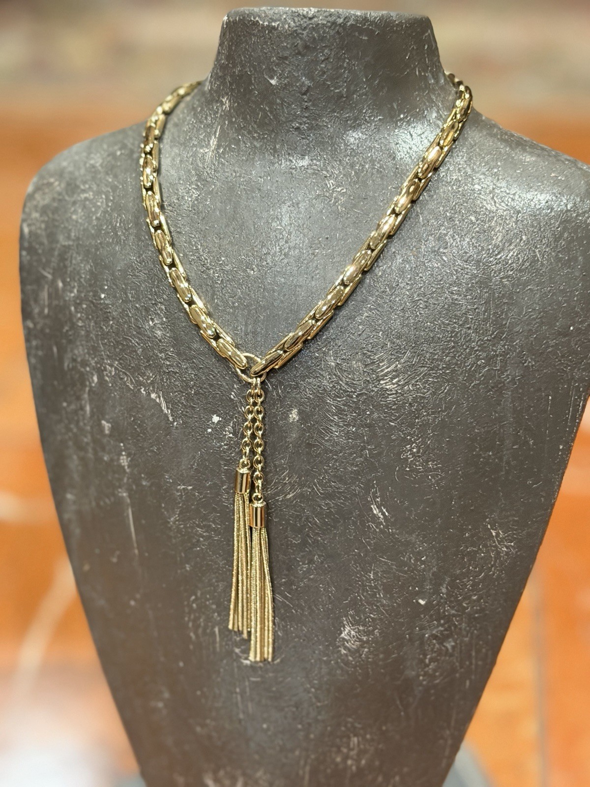 WHITE HOUSE BLACK MARKET Gold Chain 12-15″ CHOKER Necklace Tassel Pendant NEW
