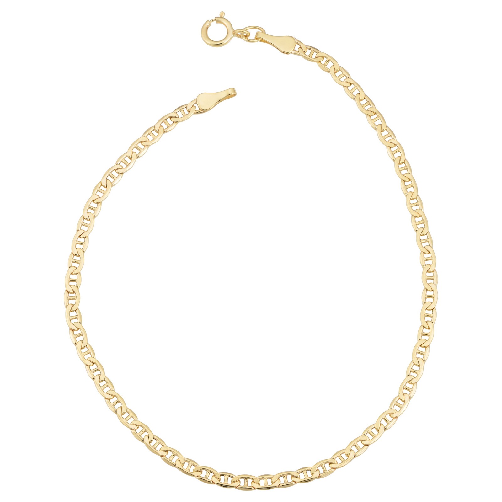 Kooljewelry Womens Elegant Link Chain – 10K Gold Mariner Link Anklet 10 in