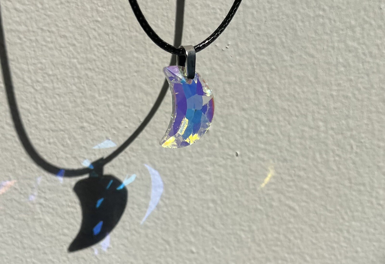 Swarovski Crystal Moon Aurora Borealis 1mm Black Leather Cord Women Necklace