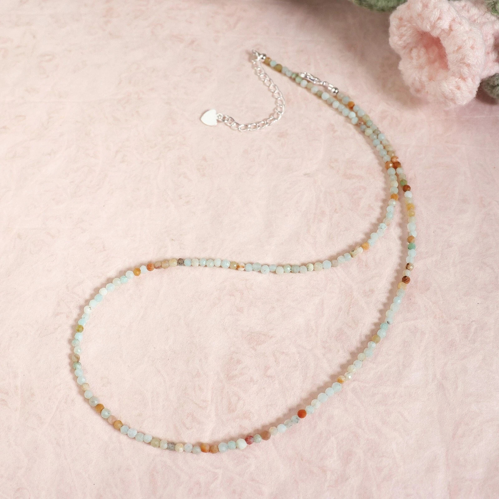Natural Amazonite 2mm Beads Choker Healing Crystal Dainty Women Necklace Gift