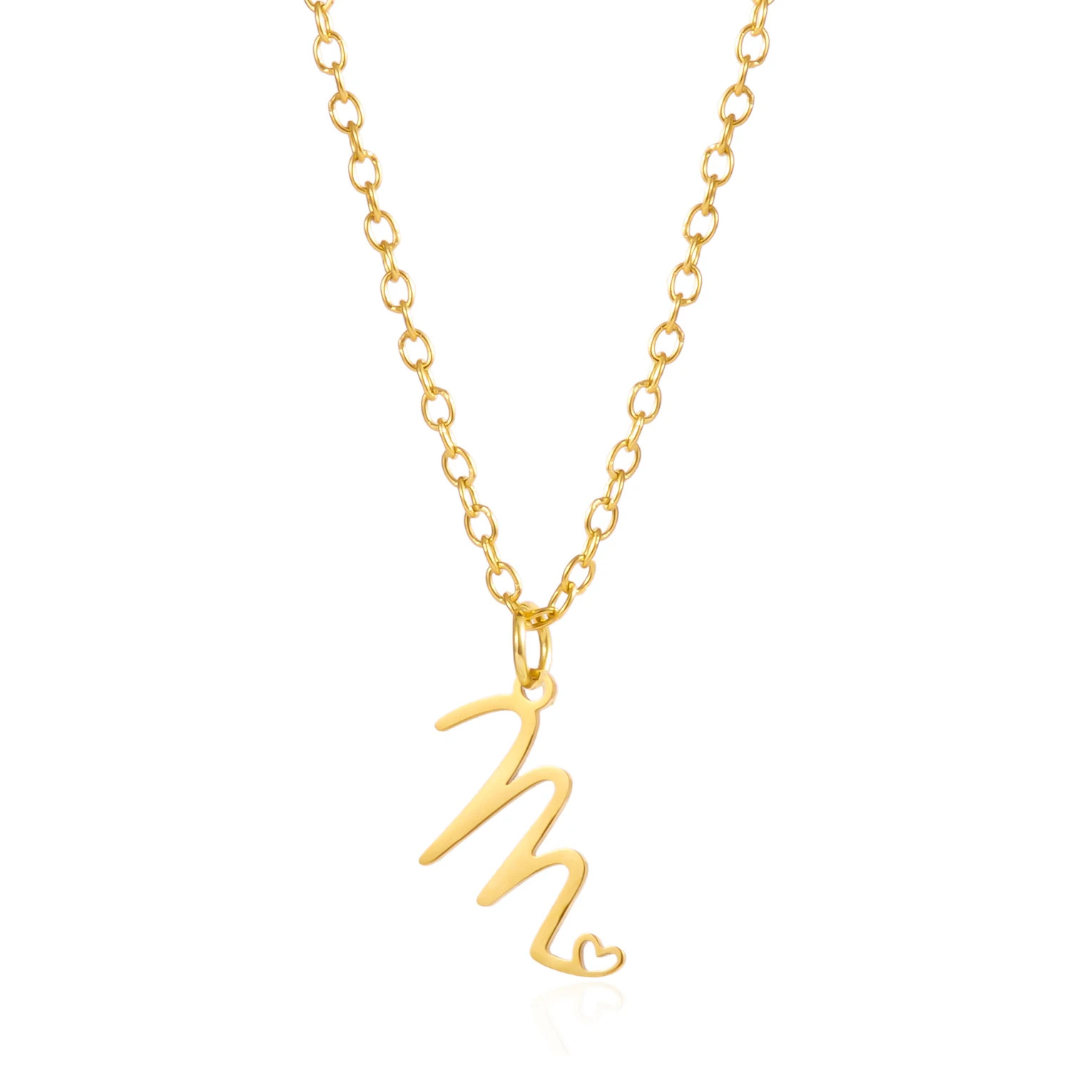 Initial Letter Pendant Necklace Stainless Steel Gold Color Women Jewelry