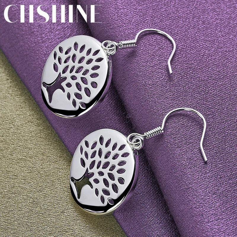 CHSHINE 925 Sterling Silver Round Tree Earrings Charm Jewelry Fashion Eardrop