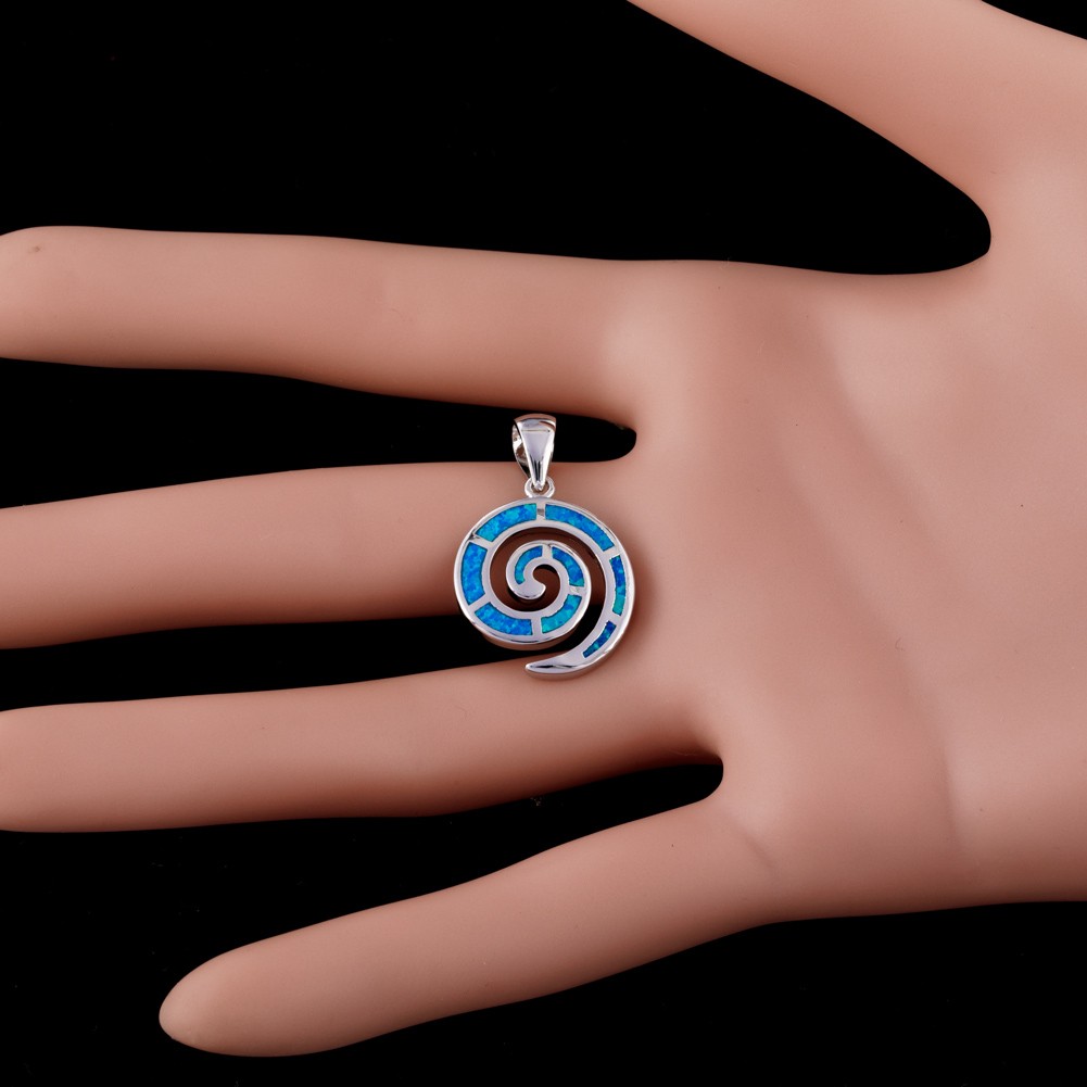 Spiral Shape Ocean Blue Fire Opal Silver Jewelry Necklace Pendant