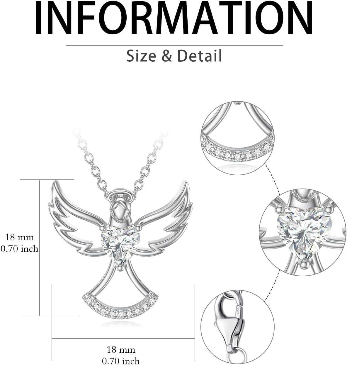 Mother’s Day GIFT, 925 Sterling Silver Angel Necklace