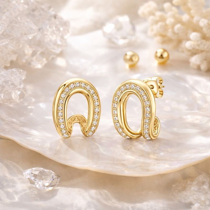 925 Sterling Silver CZ Horseshoe Stud Earrings | Sparkling U Shape CZ Jewelry |