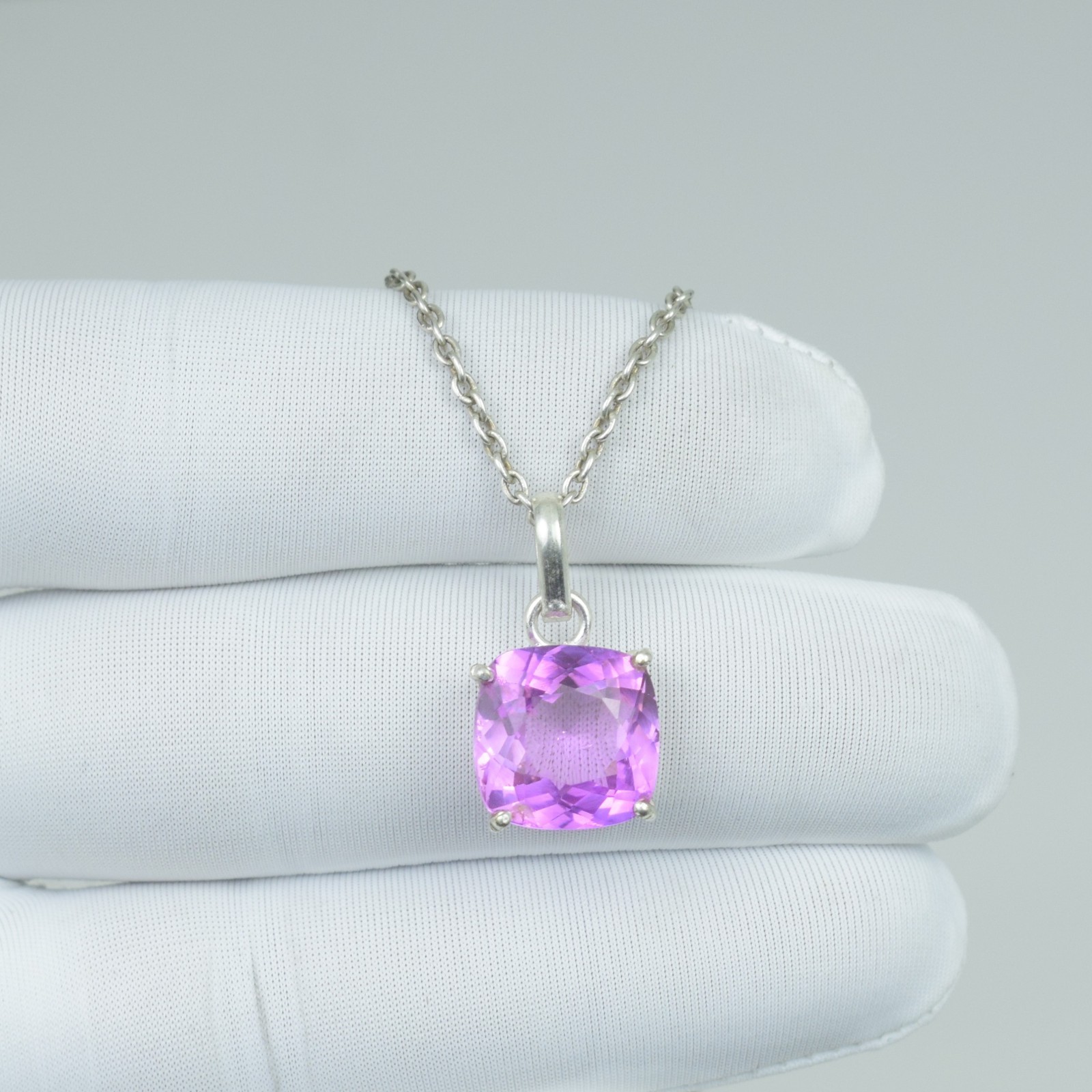 17Ct Pink Kunzite Necklace Jewelry, Solid 925 Sterling Silver Pendant,
