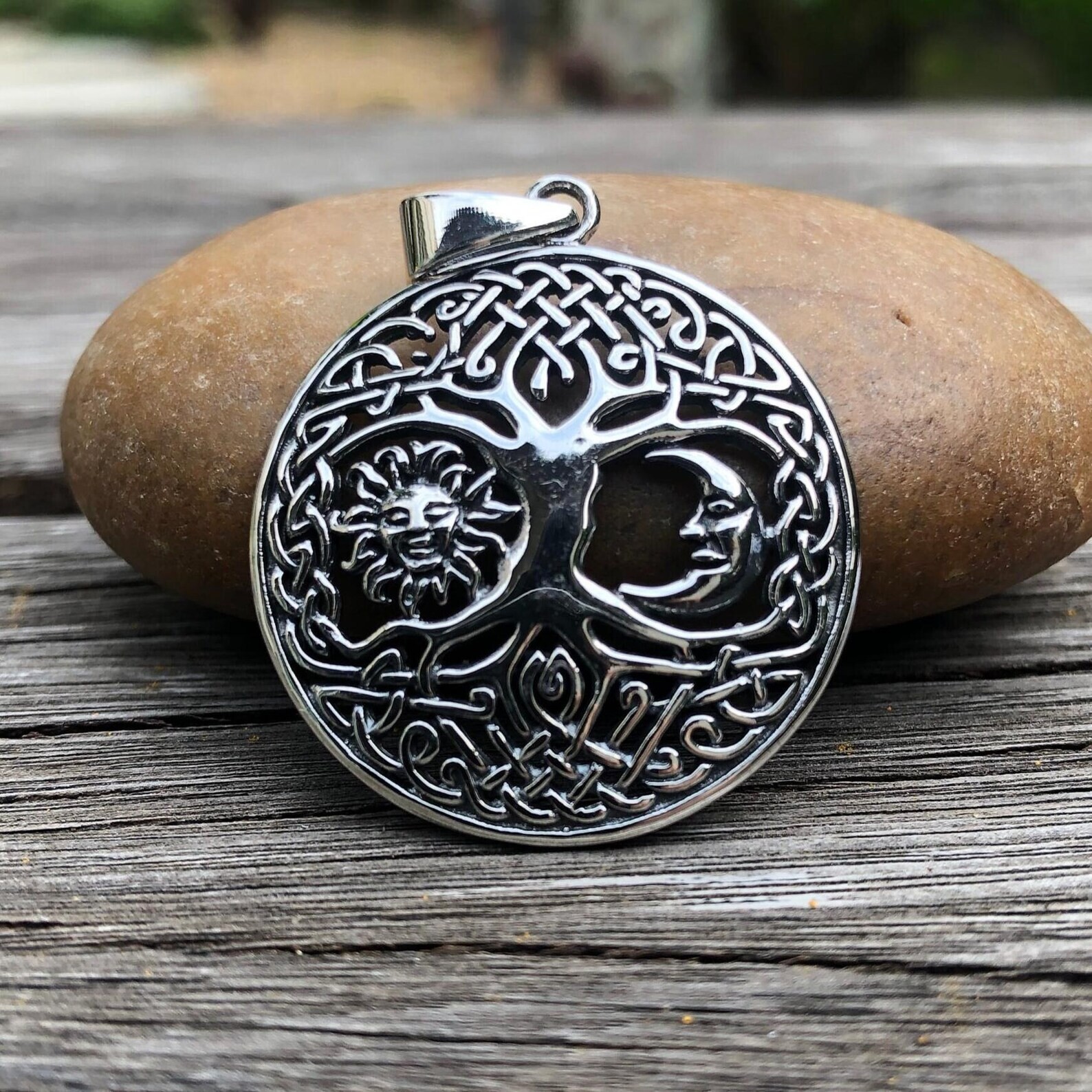 Handcrafted 925 Sterling Silver Tree of Life Sun & Moon Viking Yggdrasil Pendant