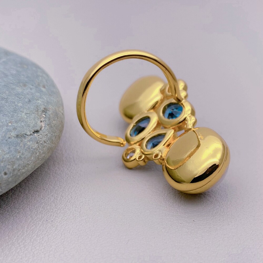 Freshwater White Pearl Blue Cz Pave Gold Plated Finger Ring