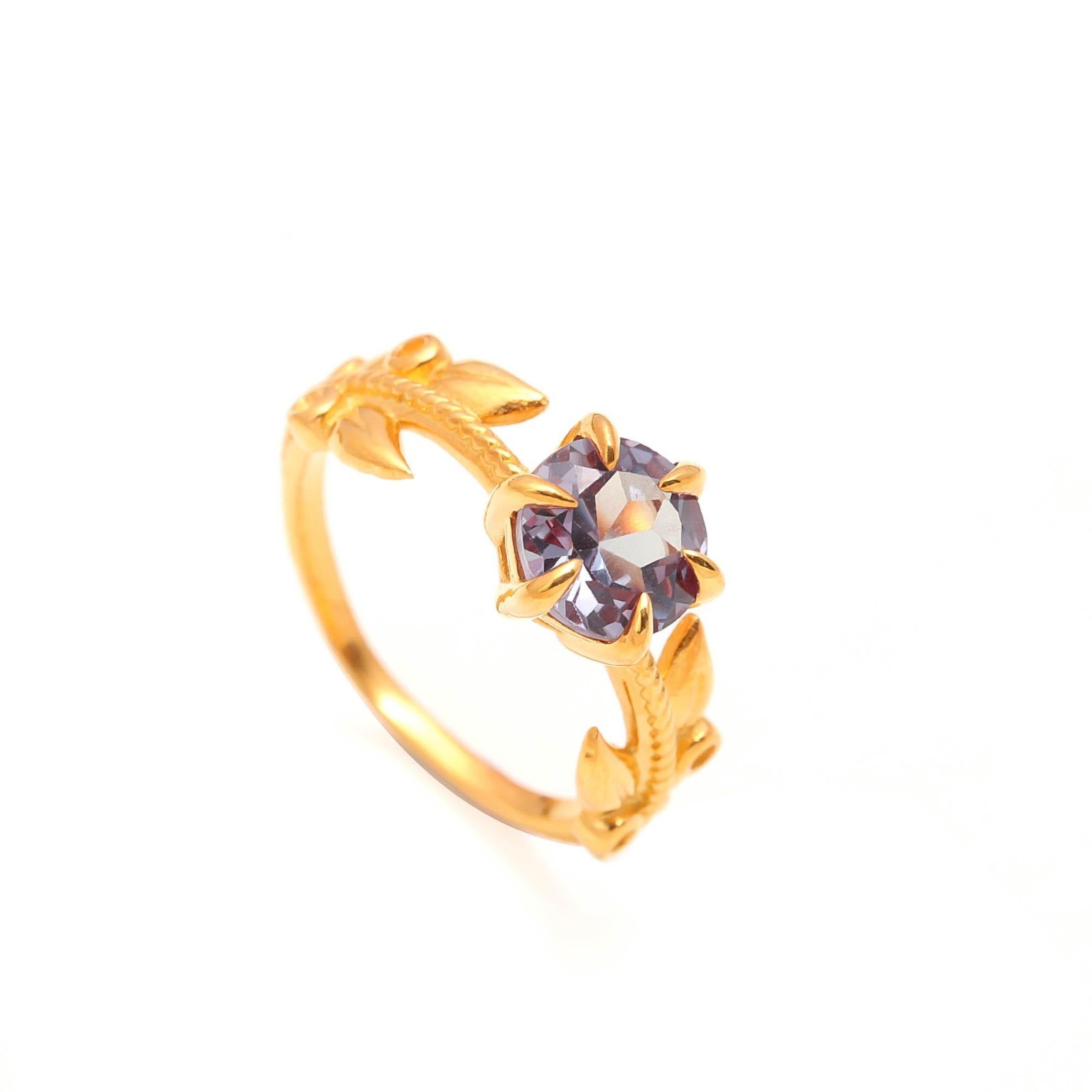 Color Changing Alexandrite Round Ring 925 Sterling Silver Gold Plated Jewelry