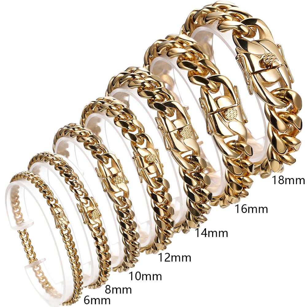 6mm-18mm Fashion Women Men Stainless Steel Miami Curb Chain Bracelet Bangle Gift
