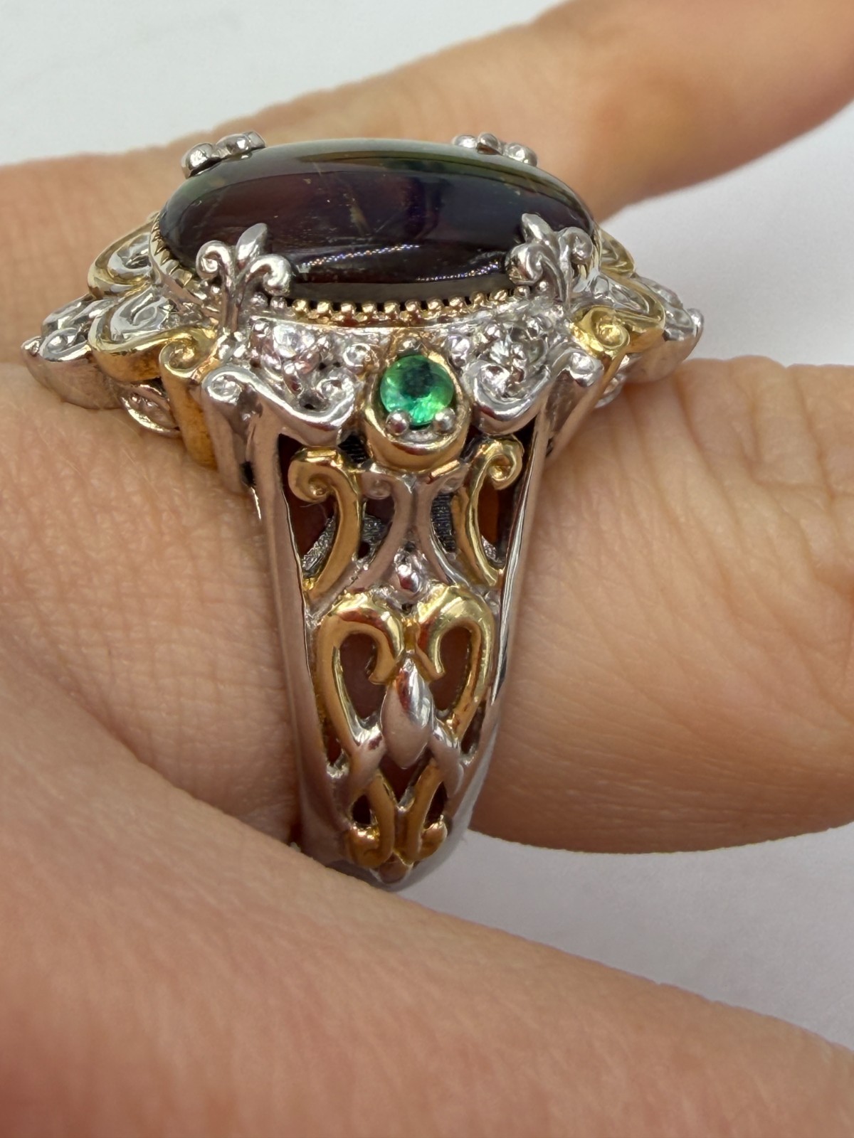 Gems en Vogue Michael Valitutti Ring Ammolite Mixed Metal Statement Size 6