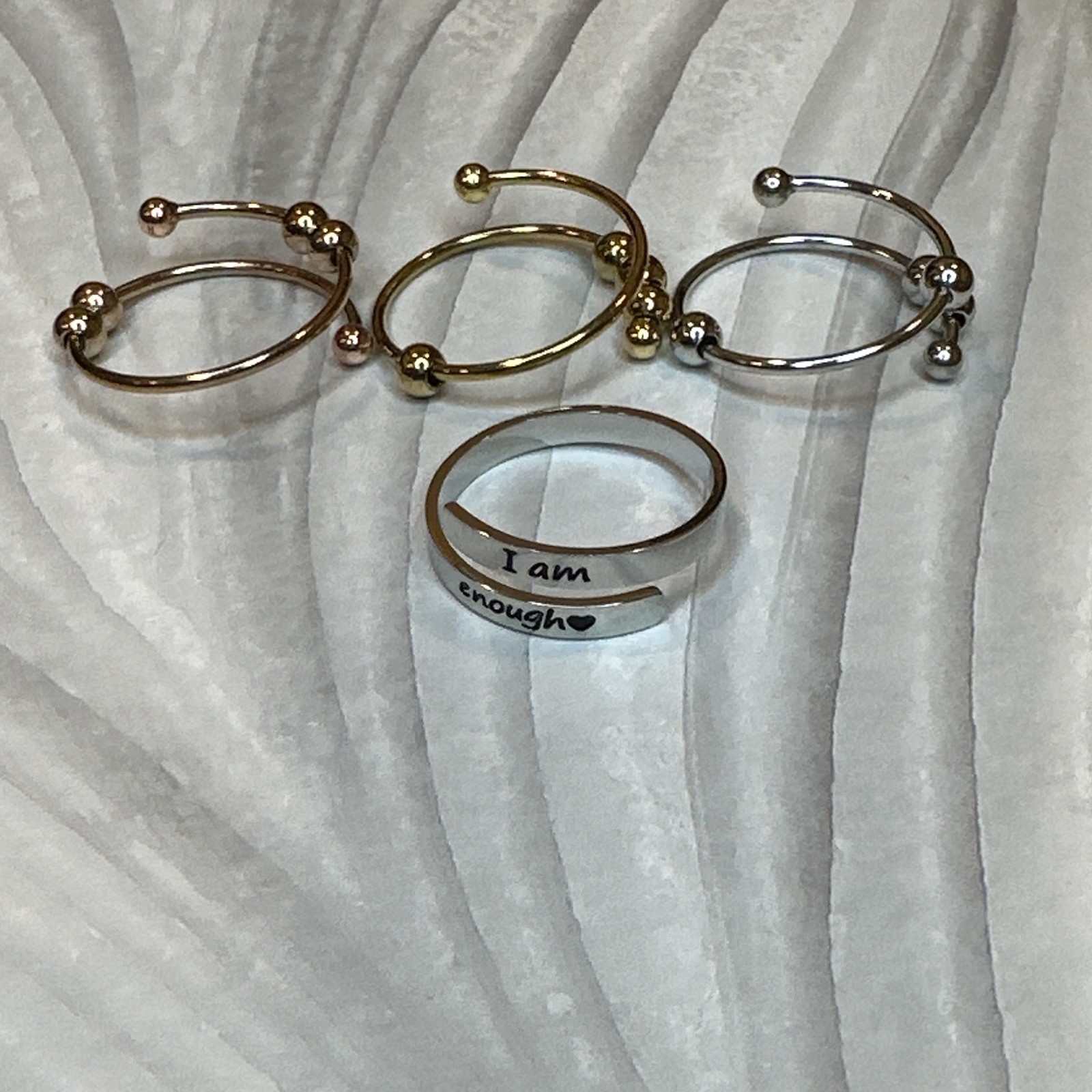 Adjustable Rings Lot of 4, Gold Silver Rose Gold Tone Cuff Band Rings, Size 7