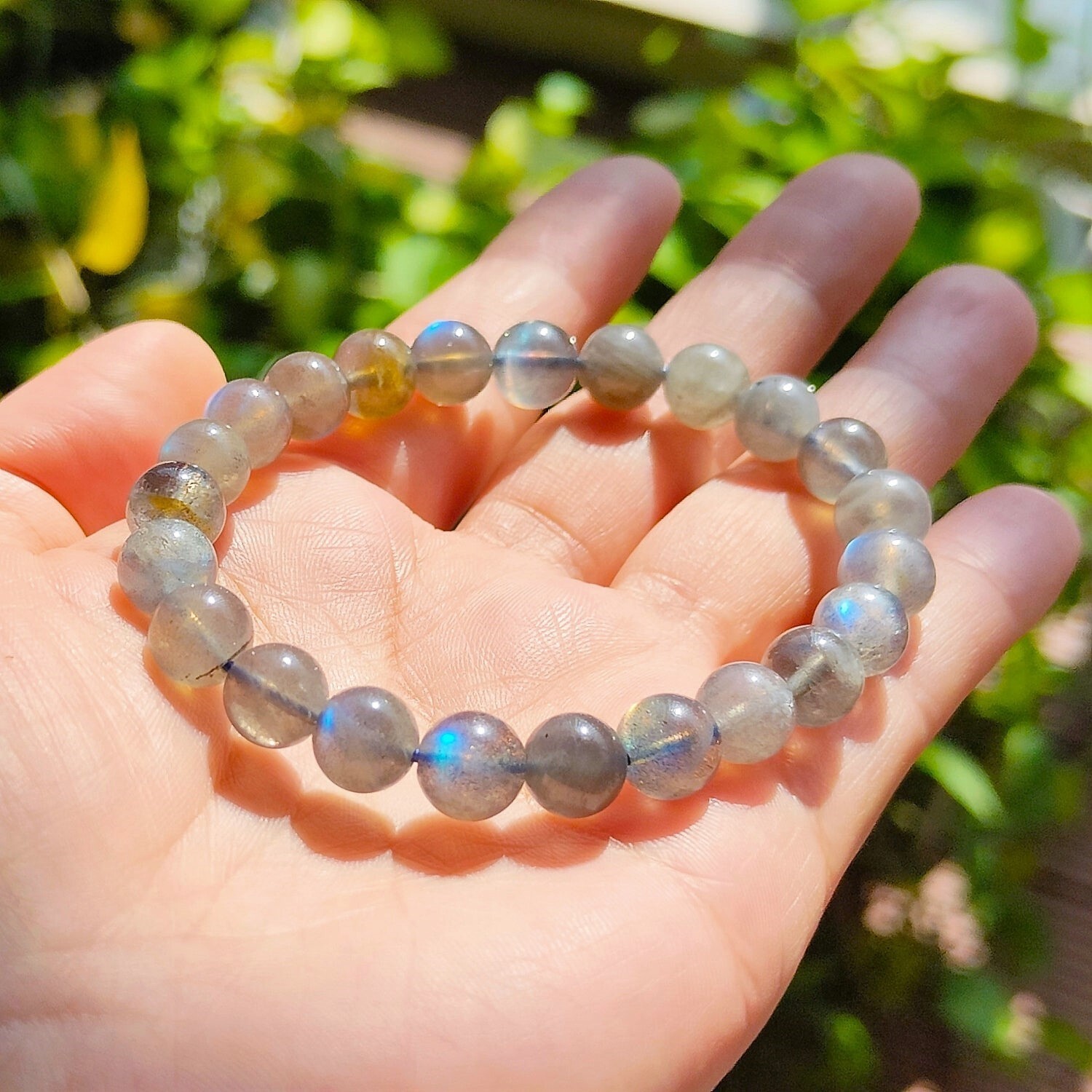 Natural Labradorite Stone Beaded Bracelet 8mm Gemstone Crystal Stretch Bracelet