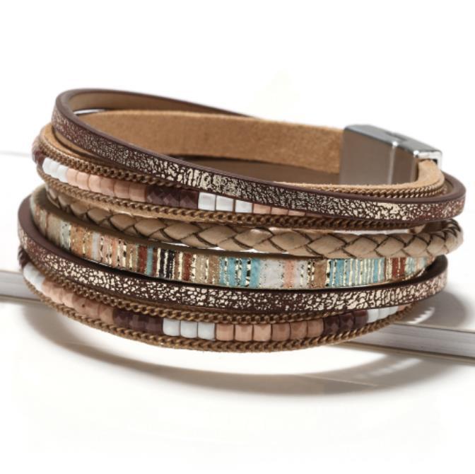 Boho Multilayer Leather Bracelet Men’s Women Wristband Bangle Jewelry Set C