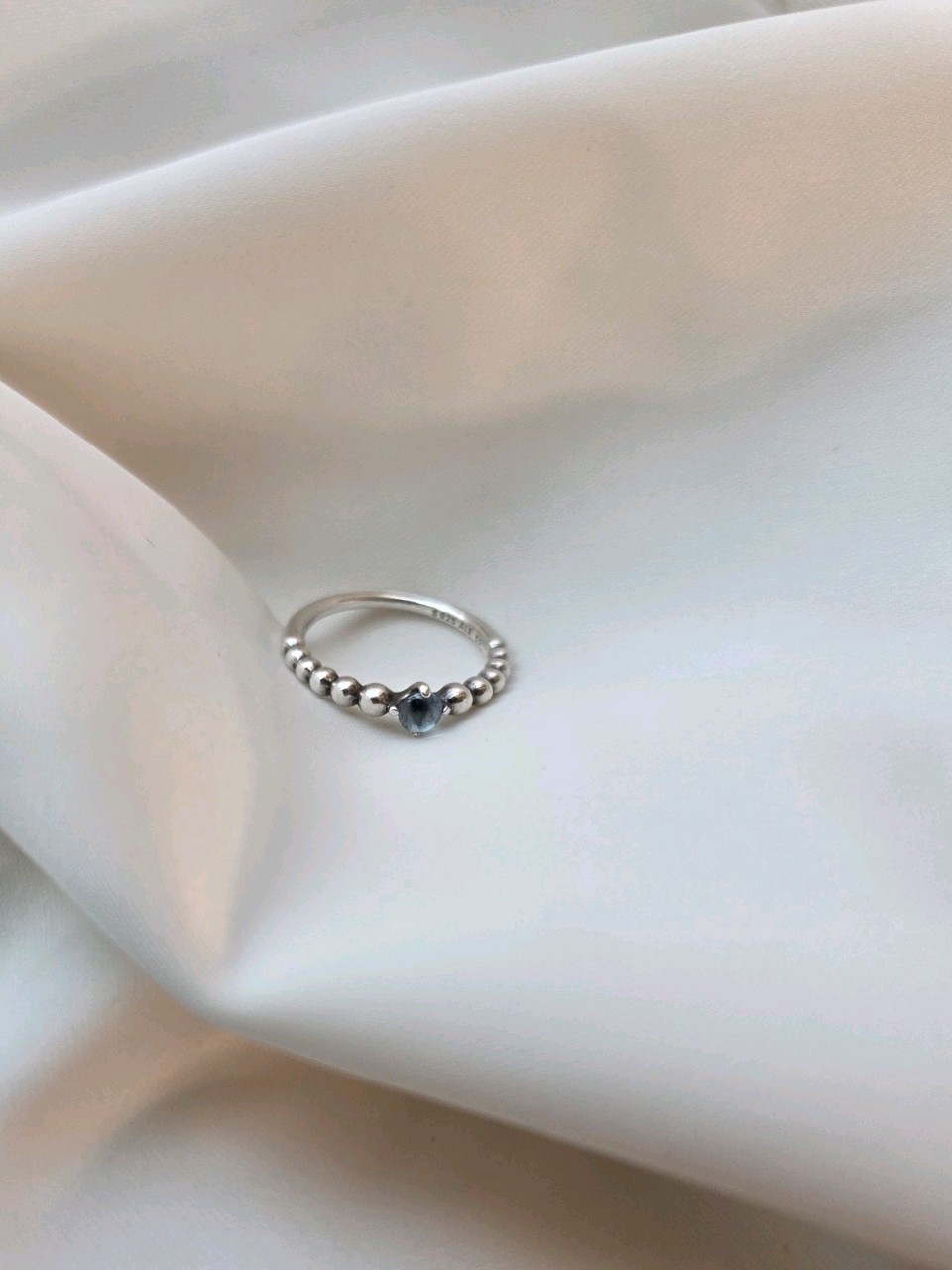Pandora 925 ALE Sterling Silver Aqua Blue Beaded Stacker Ring Size 6 EU 52