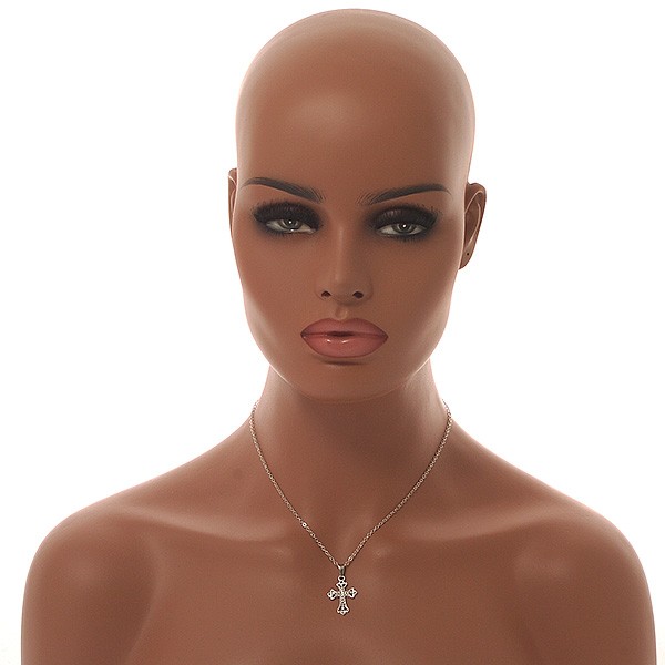 Small Crystal Cross Pendant with Silver Tone Chain/42cm Long/ 5cm Extender