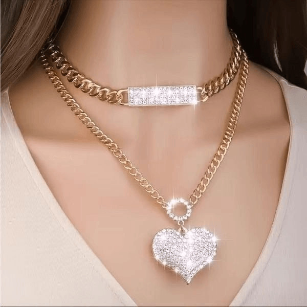Beautiful rhinestone, gold layered necklaces see pics for measurements