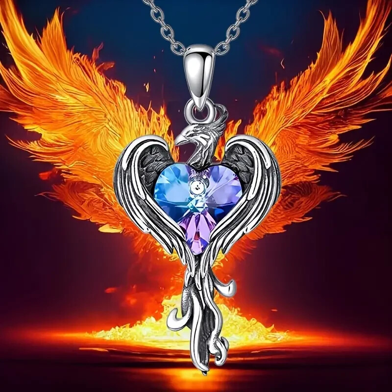 Rainbow Mystical Fire Topaz 925 Sterling Silver Charms Phoenix Pendant Necklace