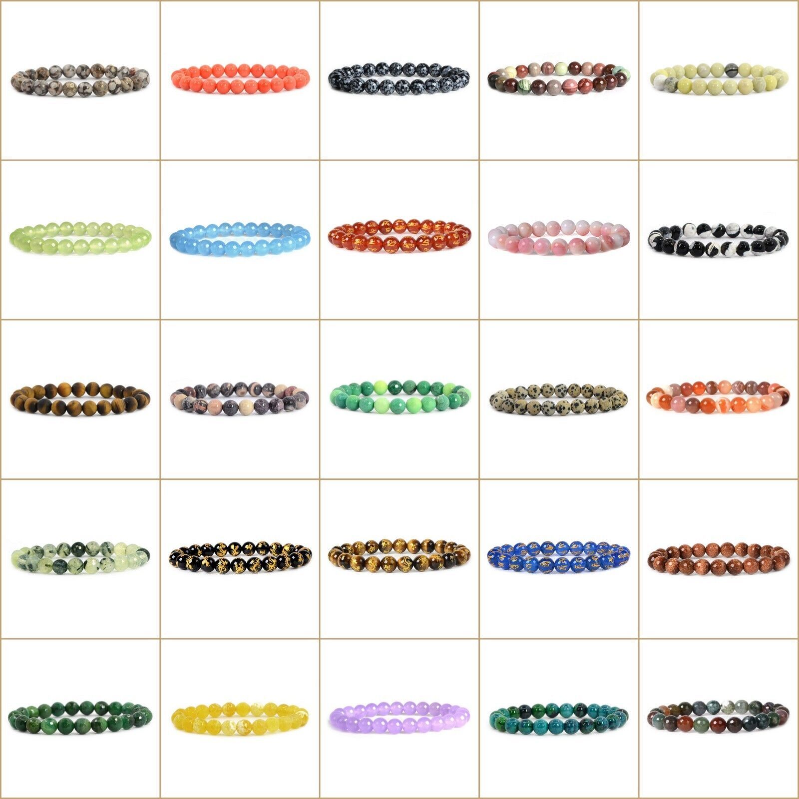 8mm Fashion round gemstone beads stretchable bracelet 7″