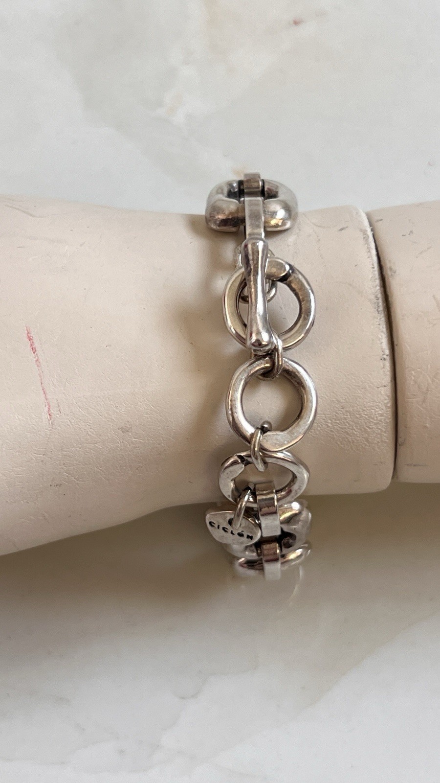 Ciclon , spanish brand silver plated link bracelet adjustable toggle clasp, used