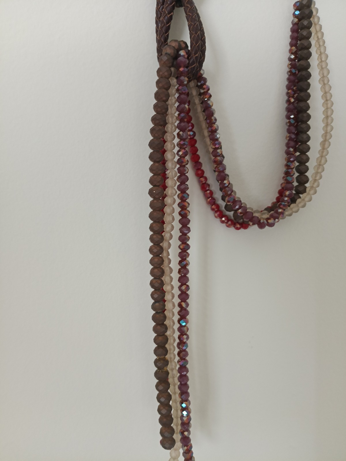 Leather Braided Crystal Beads Round Lariat Tie Like Necklace Adjustable UNIQUE