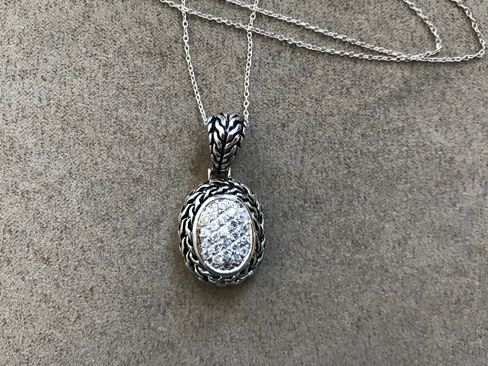 Sterling Silver 925 Cubic Zirconia necklace total length 9″