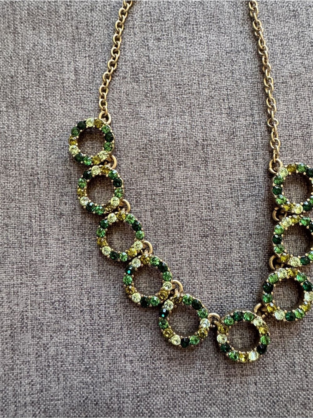 J. Crew Green Wreath Gold-Tone Necklace- Dark + Lime Green Crystal Circles NWT