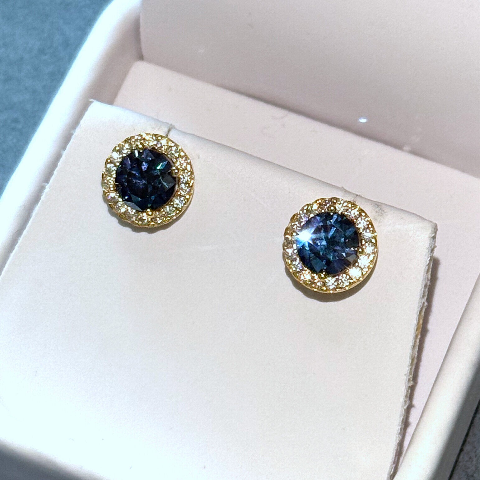 2.00 CTW Blue Moissanite Halo Stud Earrings – 925 Sterling Silver