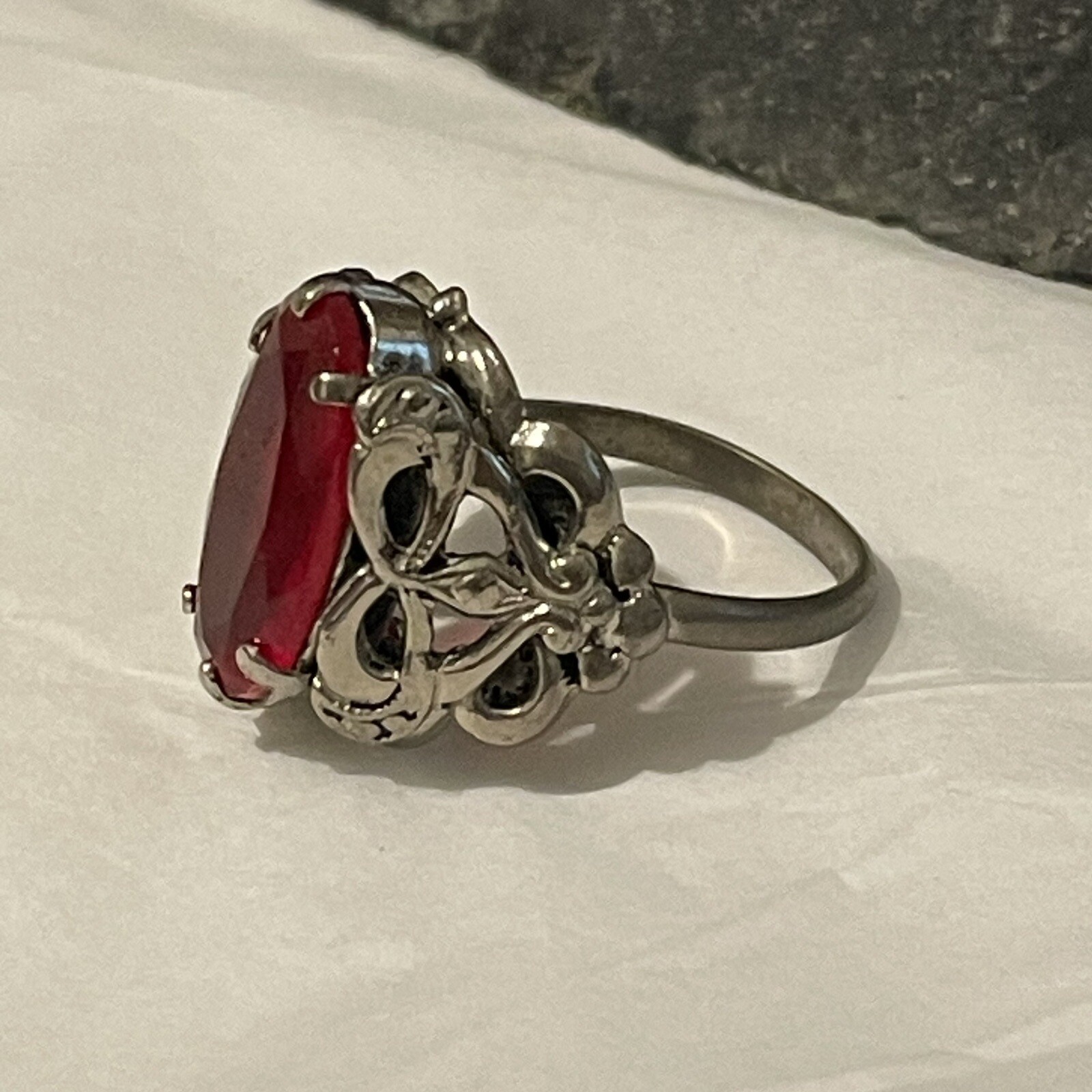 Chunky Statement Ring Size K 1/2 With Red Acrylic Centre Suitable For Kids